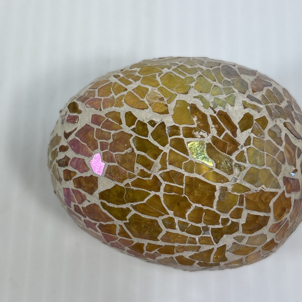 Multi Colored Mosaic Crackle Glass Egg Iridescent Ocean Spring Beach Pastel - Picture 9 of 14